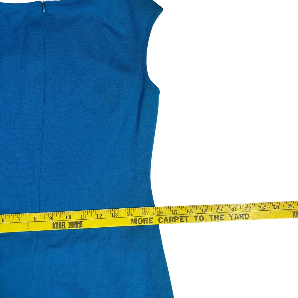 St. John Turquoise Blue Asymmetrical Knit Sheath Dress Size 6 Ruched Wrap Front - Picture 12 of 14